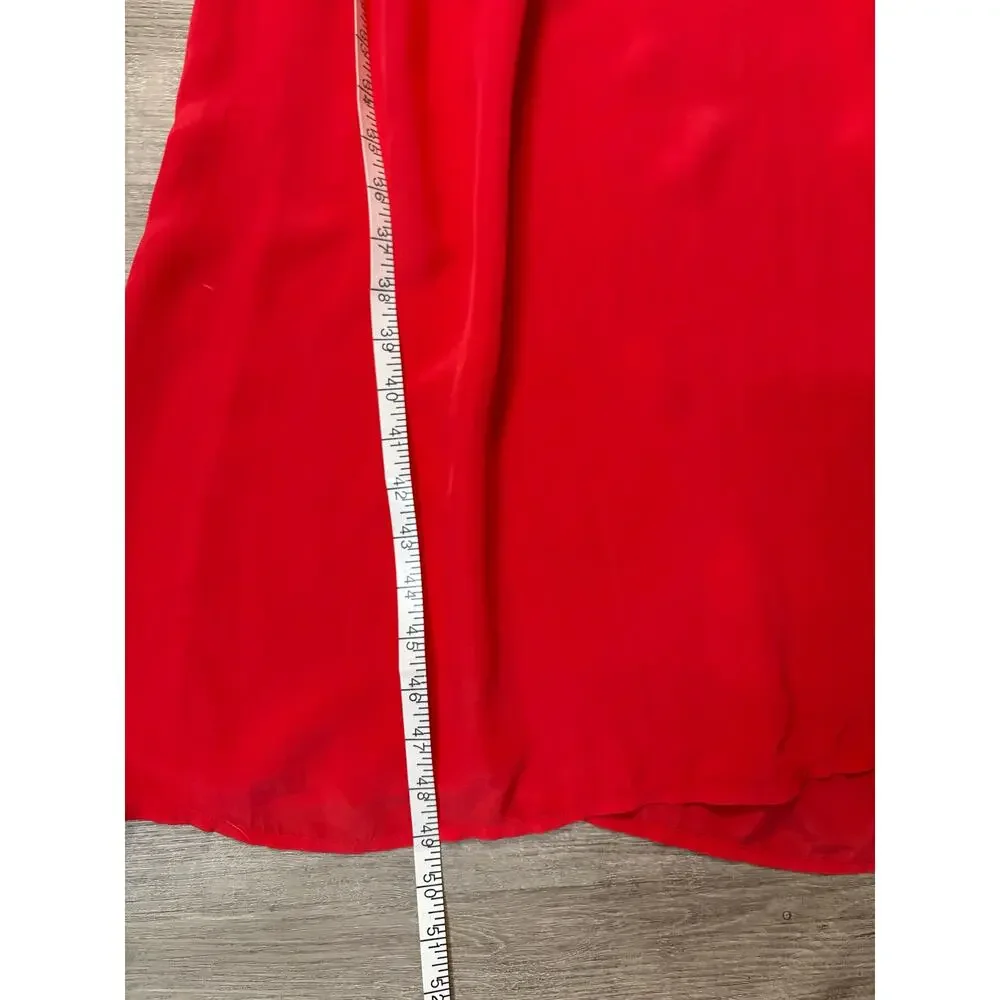 J.CREW 2025 Smocked Trim Midi Dress Crepe de Chine Red 8 M Peasant Boho Feminine